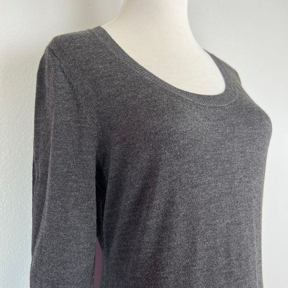 Calvin Klein Dark Grey Fringe 3/4 Sleeve Scoop-neck Bodycon Sweater Dress - Picture 6 of 11